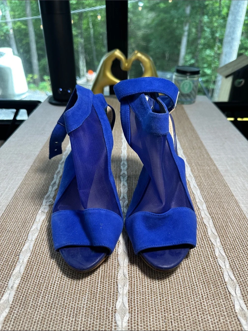 Guess Royal Blue Suede & Mesh Heeled Sandals